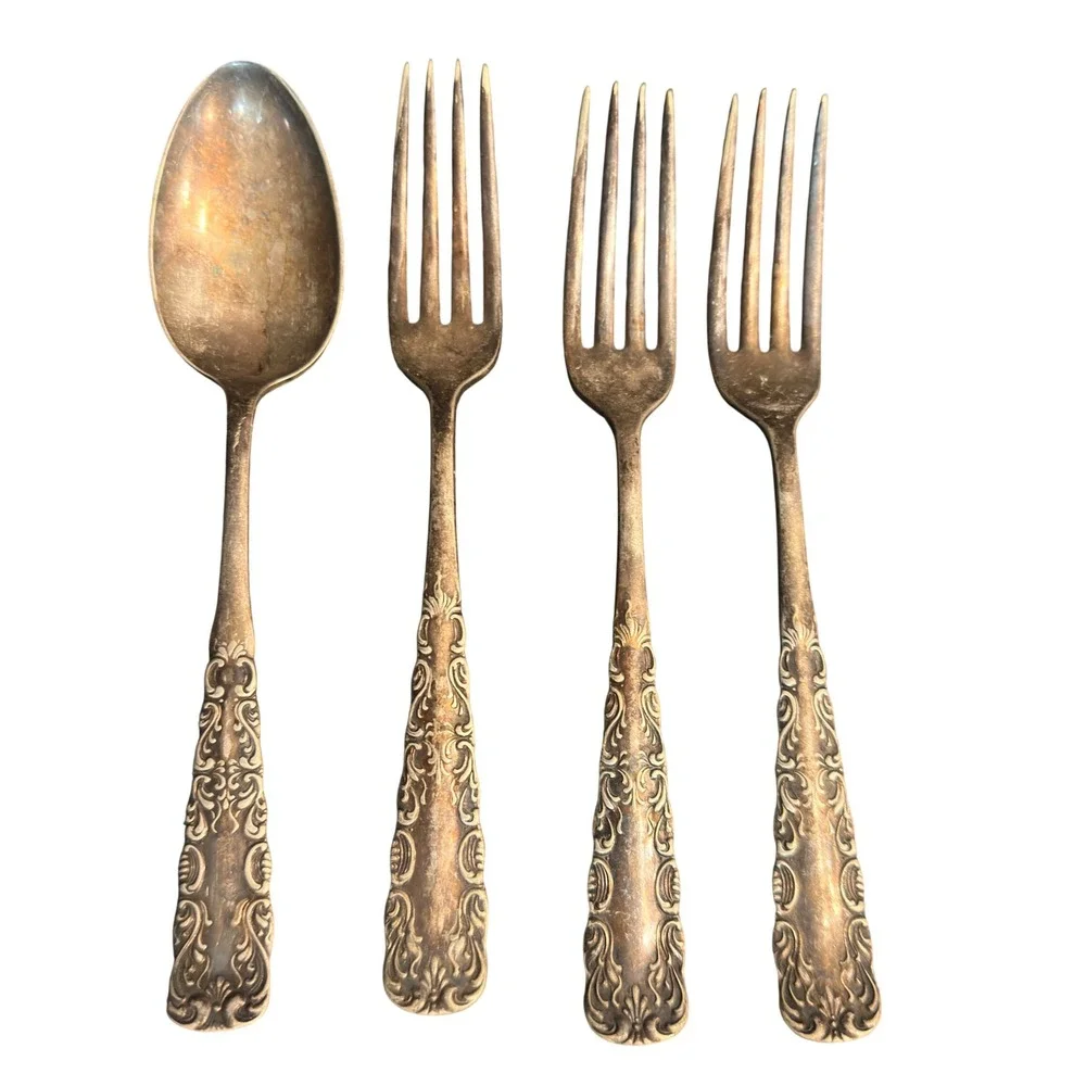 1847 Rogers Bros A1 Silverplate Flatware 3 Forks 1 Spoon Ornate Victorian Craft